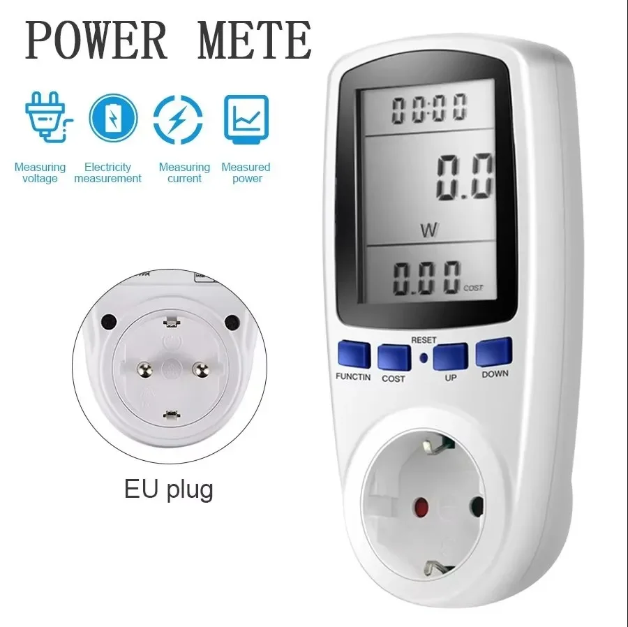 220V Digital LCD Power Meter Wattmeter Socket Wattage Kwh Energy Measuring Outlet EU Plug Overload Protection 7 Display Models