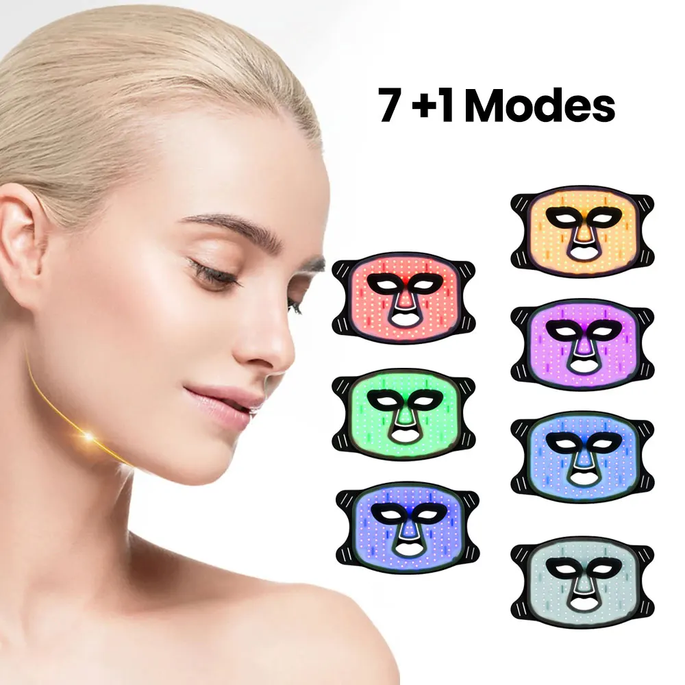 Maschera LED in silicone per il viso con collo 4 colori Luce LED Photon Terapia a infrarossi Maschera facciale flessibile Ripara la pelle Illumina il tono della pelle