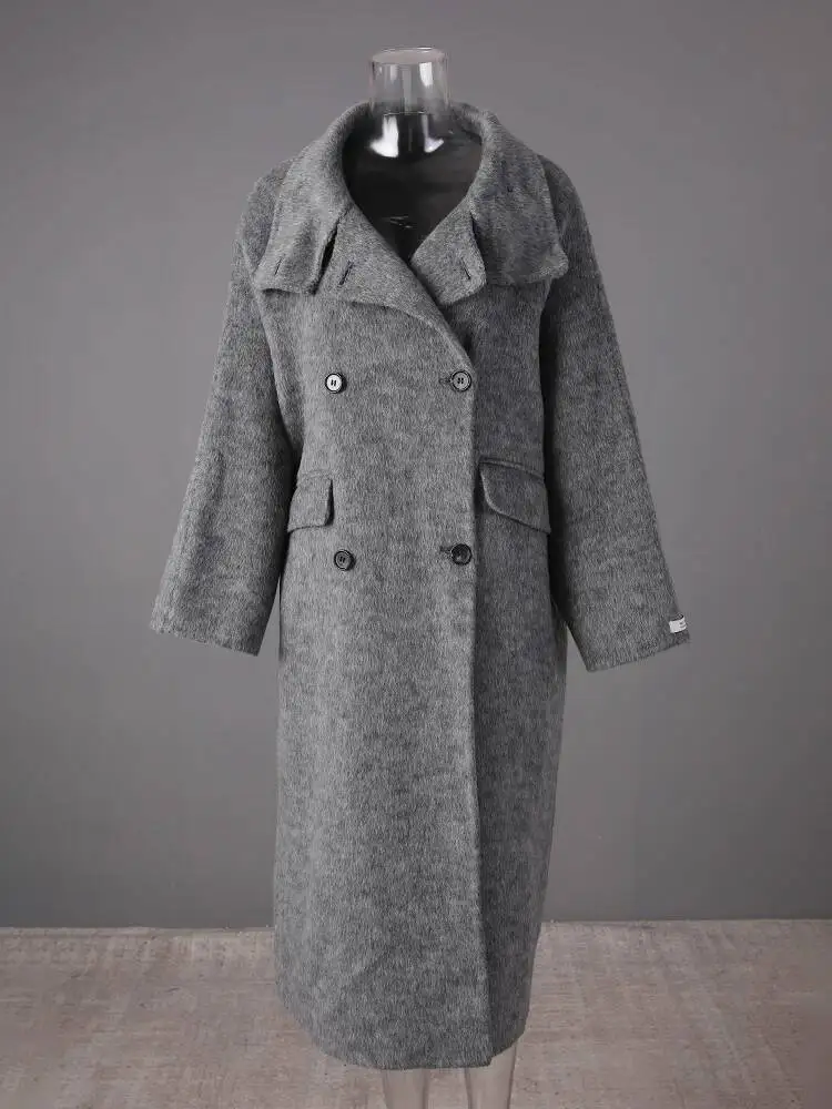 HUISONG 70% Wool Double Breasted Big Size Woolen Coat New Lapel Long Sleeve Women Jacket Fashion Tide Autumn Winter 2025 g481yt