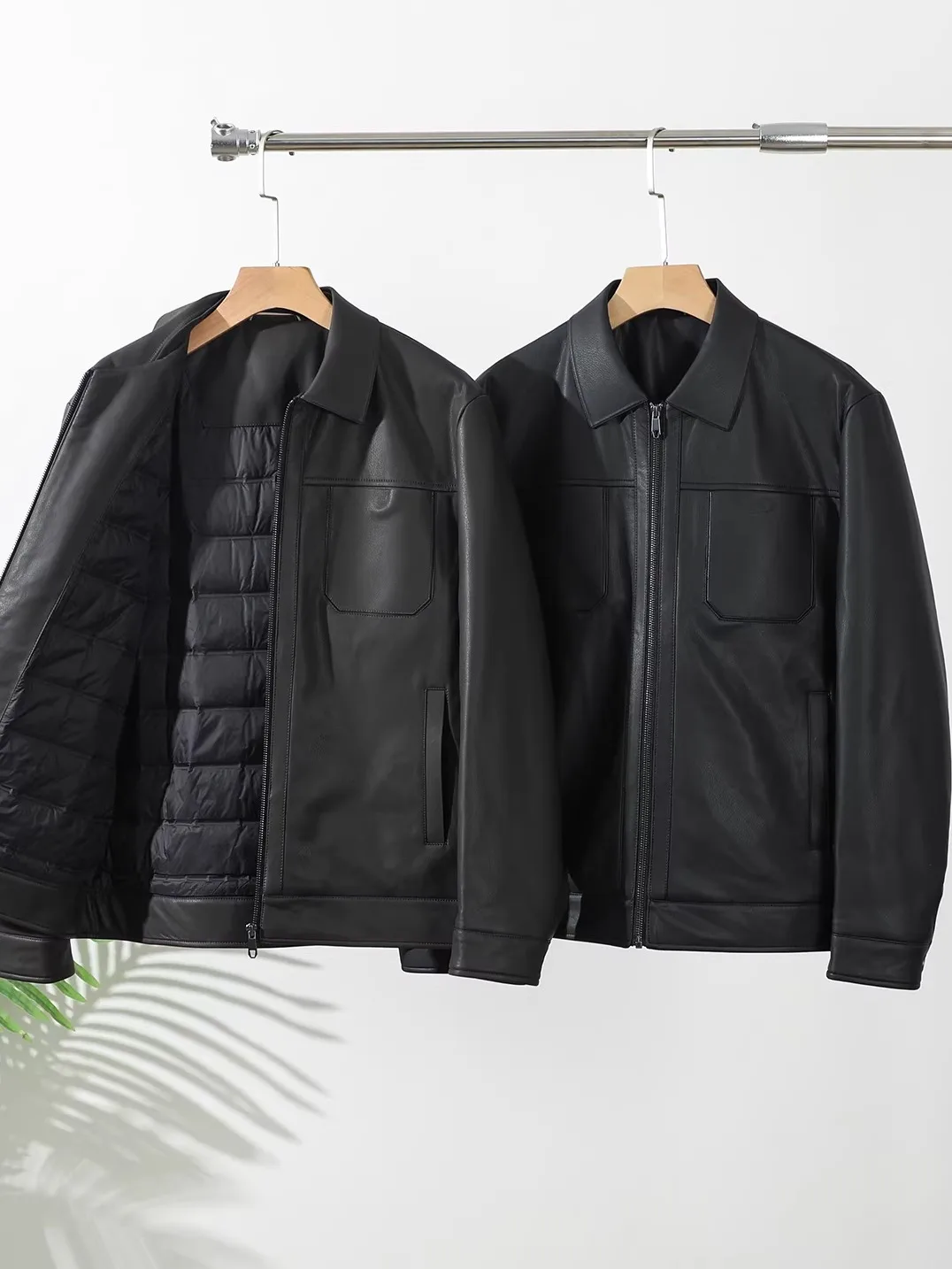 

High-End Waed Leather Goose down Jaet Men's Busin Outerwear Winter Coat Warm Casual Sle Regular Fit Single Piece