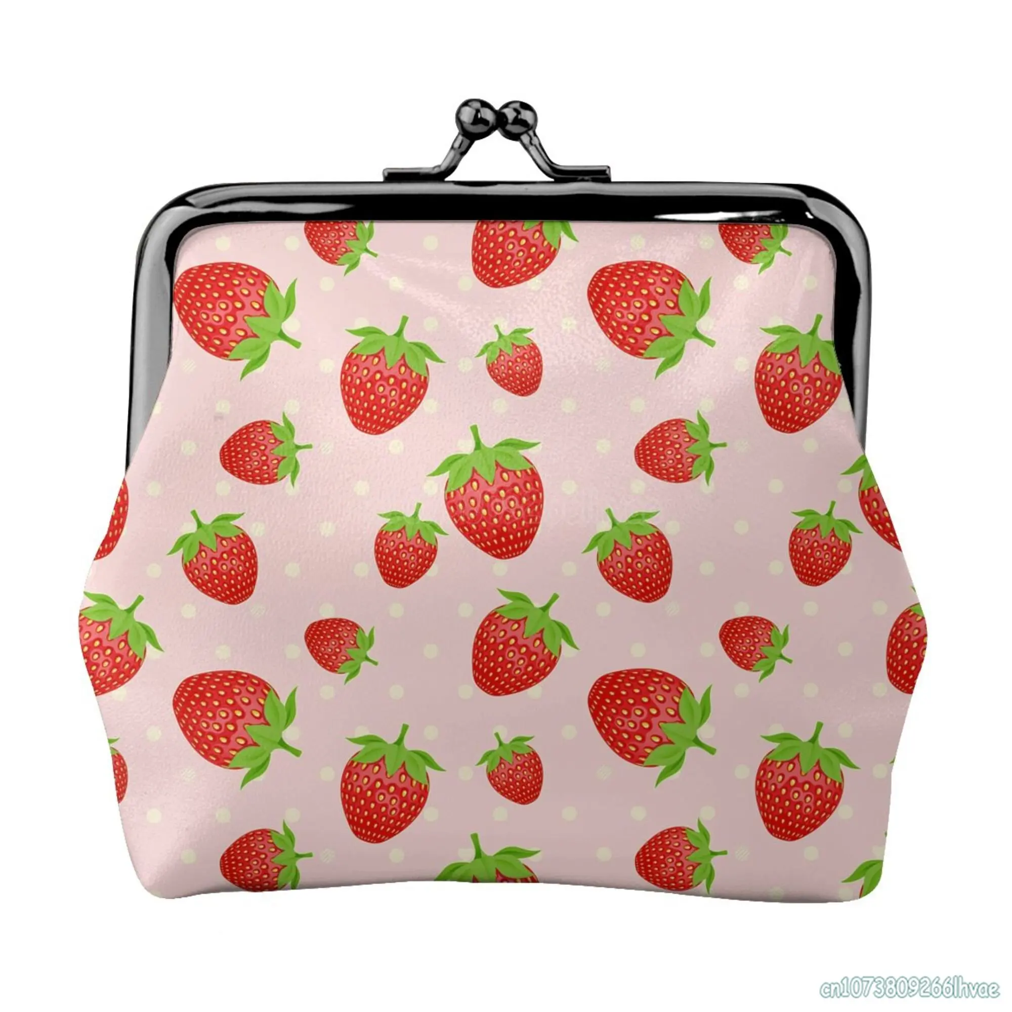 Leuke Aardbei Print Patroon Lederen Portemonnee Kawaii Kleine Kiss-Lock Veranderen Pouch Sluiting Gesp Portemonnee Voor Vrouwen meisje