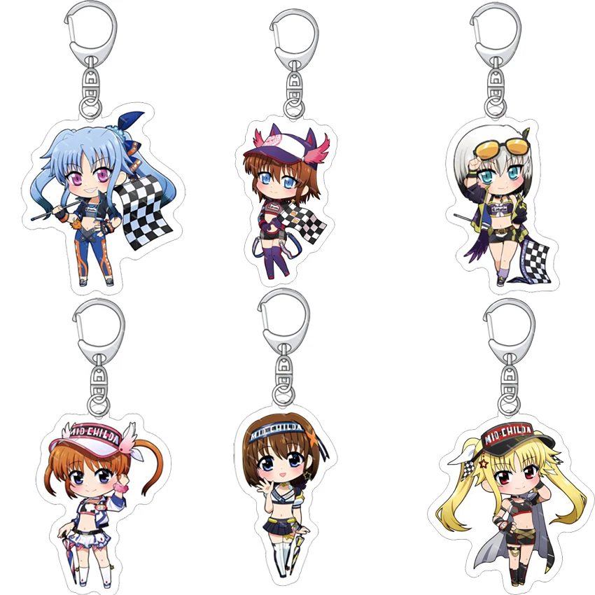 55MM Anime Magical Girl Lyrical Nanoha‌‌ Acrylic Keychain Takamachi Nanoha Subaru Nakajima Hayate Yagami Figure Pendant Gifts
