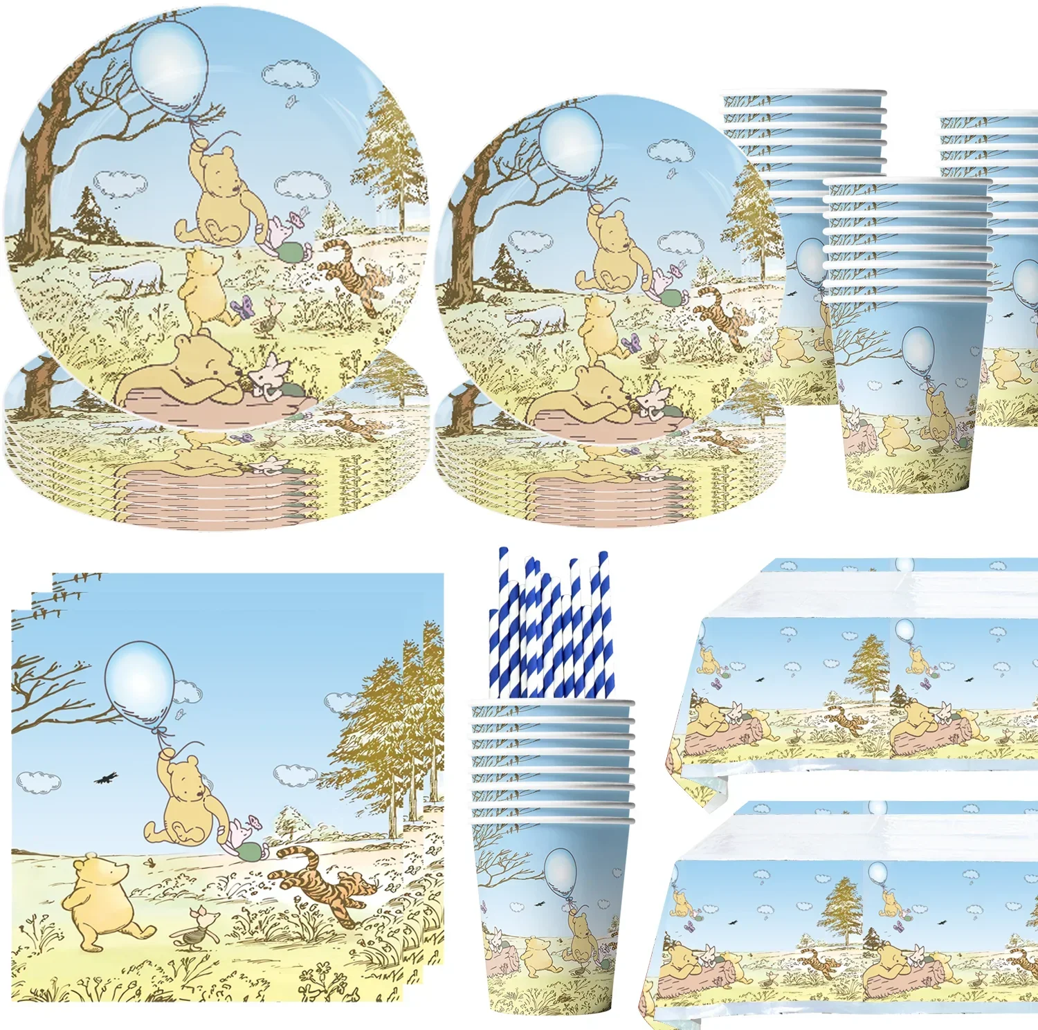 Winnie the Pooh Birthday Party Decoration Balloons Cartoon Backdrop Pooh Theme Baby Shower Kids Birthday Party Supplies