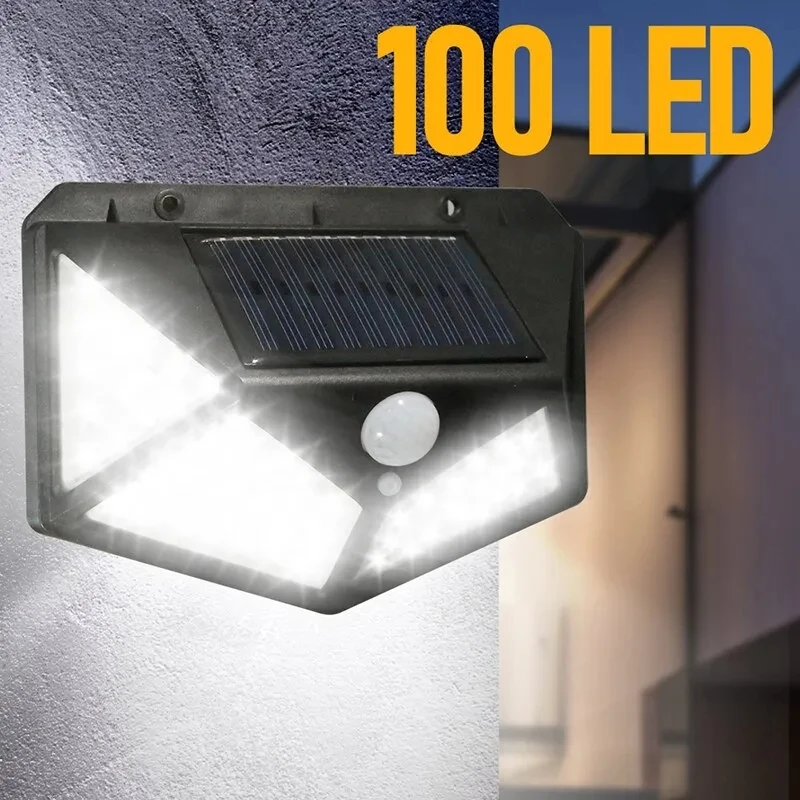 

100 LED Solar Wall Lamp 4 Sides Luminous With Motion Sensor Human Induction Courtyard Waterproof Stairs Outdoor Wall Light