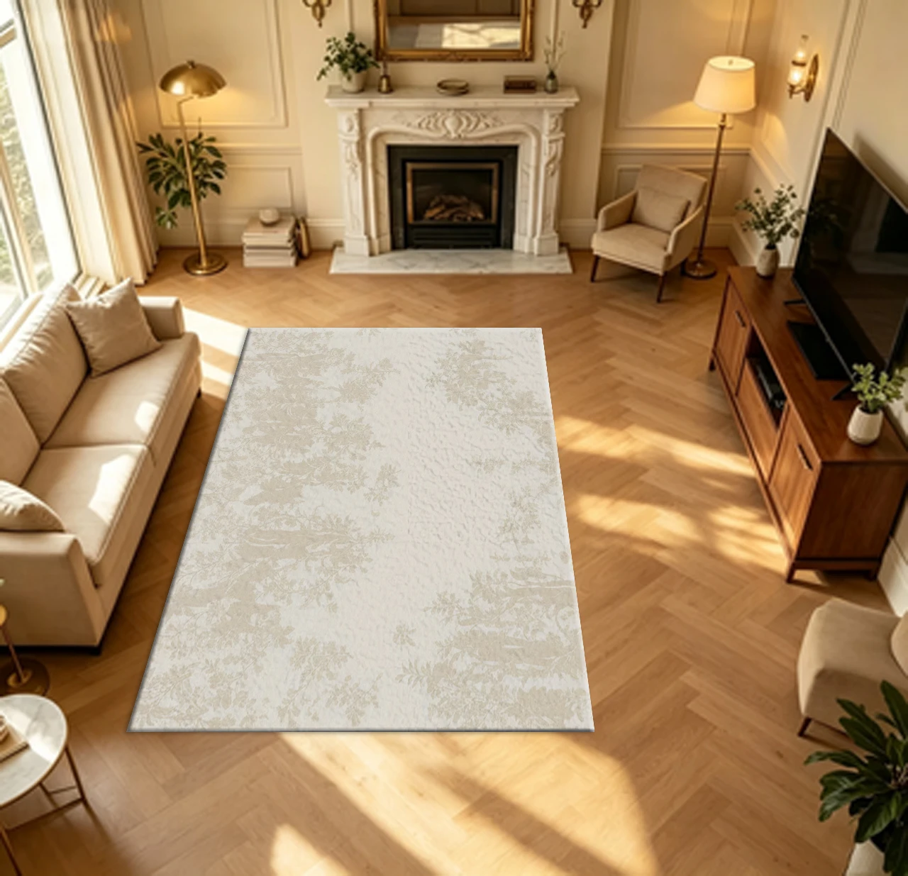 Cream Beige Subtle Botanical Floral Carpet Flooring Light Tone Vintage Large Area Rug for Bedroom Home Interior