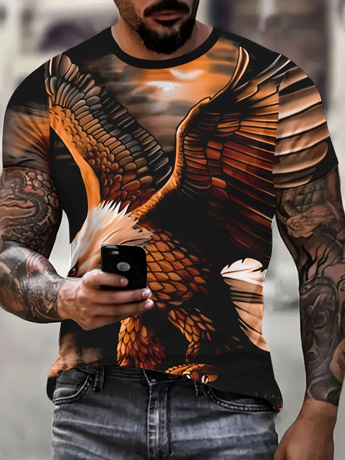 Animal Men's T-shirt 3D Eagle Print Men's Tops Casual Short Sleeve Simple T-shirt Summer Round Neck T-shirt Men's Ultra Clothing