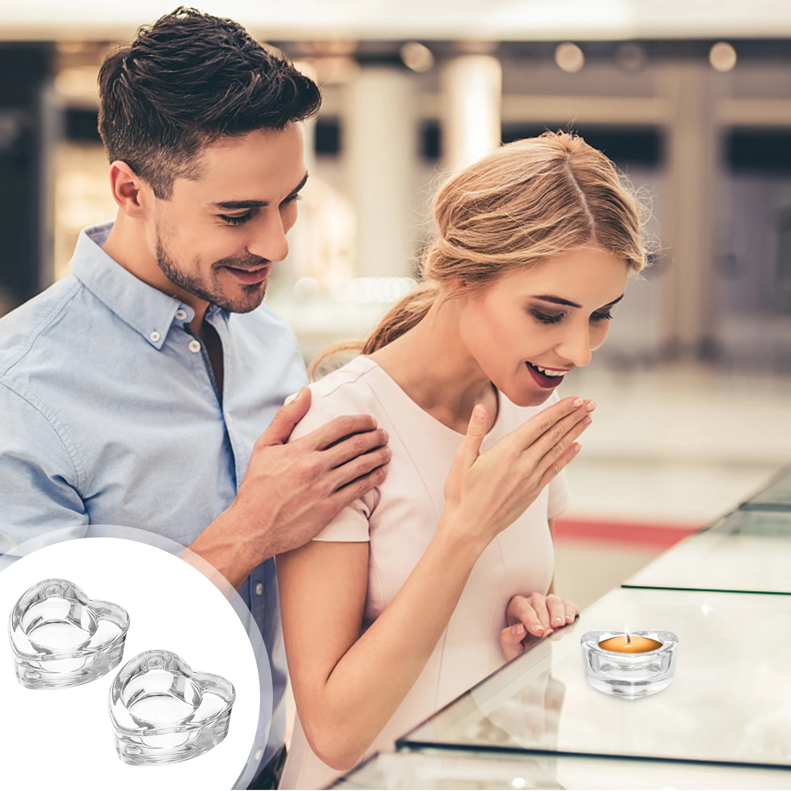 

1Pair Glass Heart Shape Candlestick Ornament Holder Cup Desktop Decoration for Wedding Home Office Gift