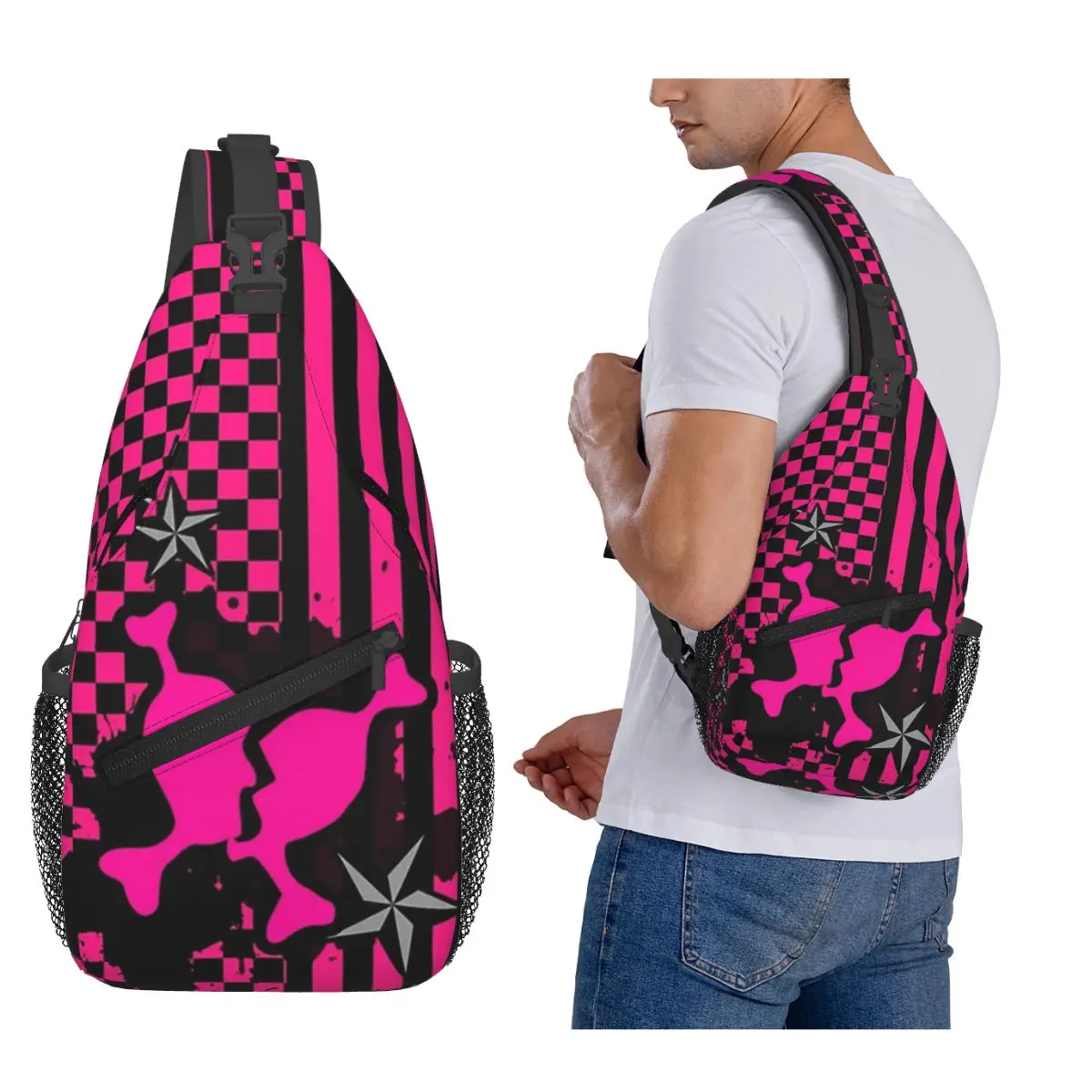 

Punky Pink Emo Chest Bag Men Sling Crossbody Backpack Chest Bag Travel Hiking Daypack Shoulder Bag