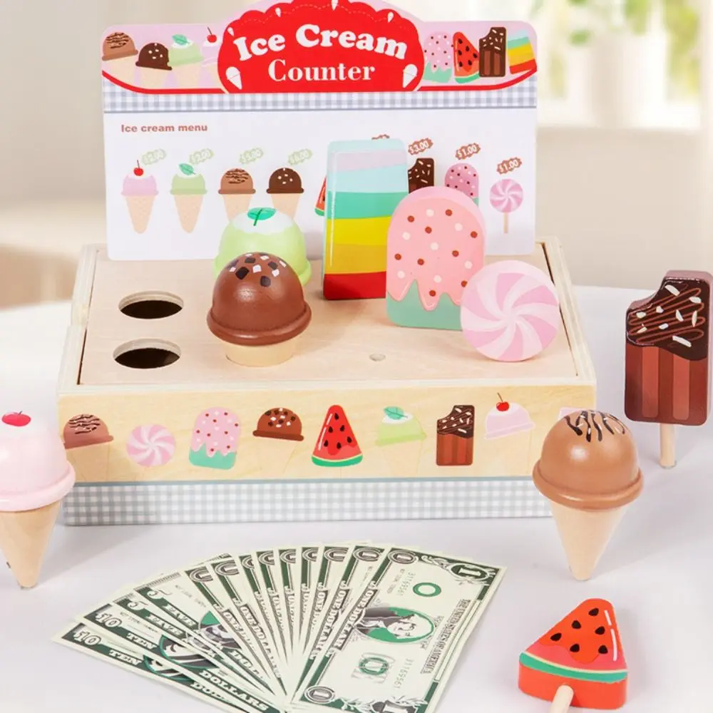 Holz Rollenspiel Eis Spielzeug Spielhaus Simulation Lebensmittel Zähler Spielset Pretend Spielzeug Pretend Spielen Exquisite