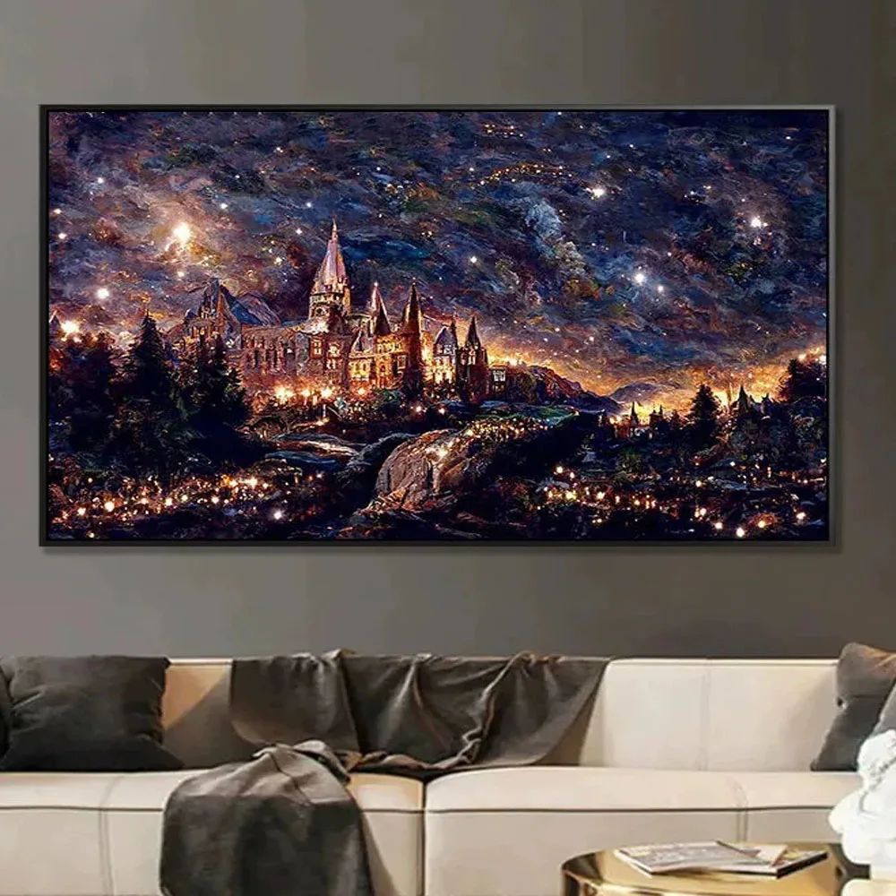 5D-Diamant-Malerei-Set zum Selbermachen, schöne Landschaftsschloss, voller Bohrer, quadratisch, rund, Diamant-Kunst, handgefertigt, magischer verträumter Sternenhimmel