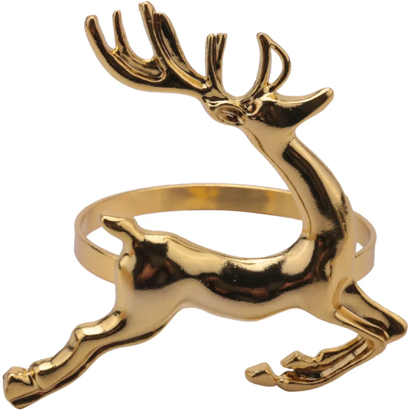 

ABUF-60Pcs Christmas Elk Deer Napkin Rings Gold Alloy Napkin Buckle Napkin Ring Holder Restaurant Wedding Party Decoration