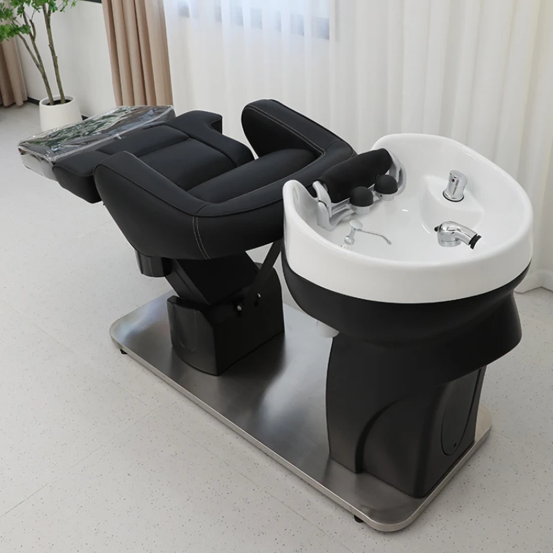 High End Barber Shop Shampoo Chairs Dedicated Electric Lifting Hair Salon Shampoo Chairs Massage Cadeira Salon Furniture QF50SC