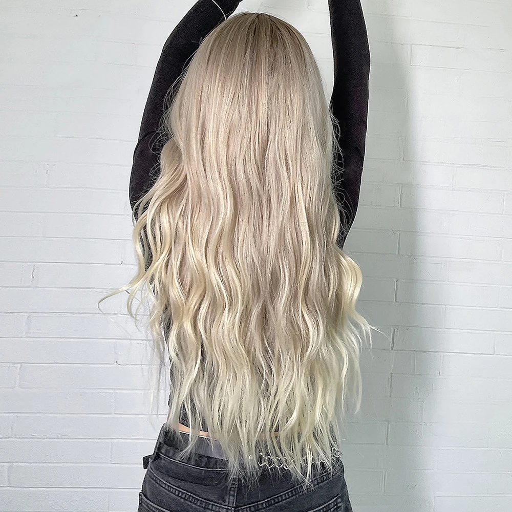 Perruque Lace Front Wig synthétique ondulée naturelle, cheveux naturels mélangés, en Fiber résistante à la chaleur, blond platine cendré, pour femmes, Cosplay quotidien