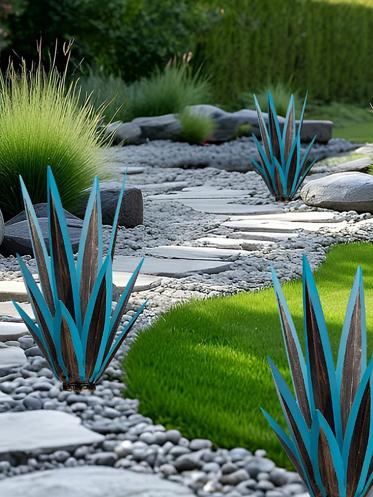 2er-Pack Metall-Agave-Pflanzen, Gartenkunst, Metall-Tequila-Landskulptur, DIY, rustikales handbemaltes Metall-Agave für Terrasse, Hof im Freien