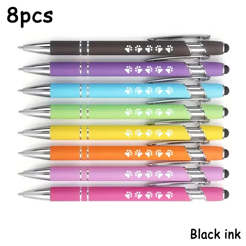 

A set of 8 ballpoint pens, featuring cat and dog paw prints, is an ideal choice for office use by pet lovers.