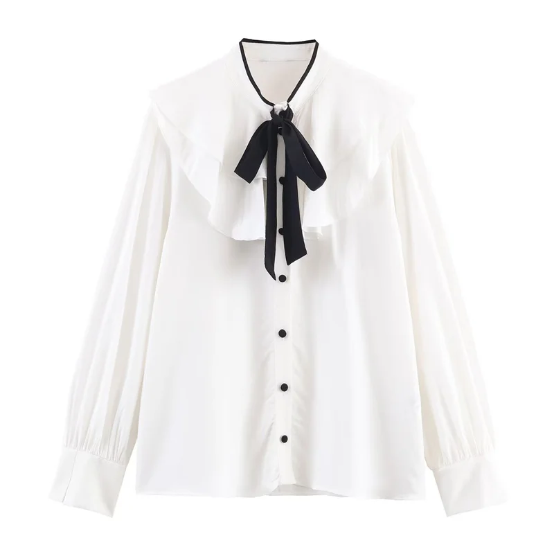 

Women's Shirt 2025 Autumn New White Long-Sleeve Layered Shirt with Bow Decoration Socialite Style Elegant and Graceful