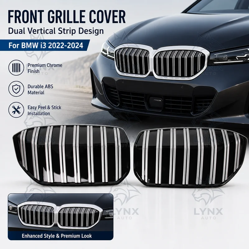 For BMW i3 22-24 Electric Car Front Grille Cover Two Piece Double Vertical Strip Silver Chrome Adhesive Modified Sticker