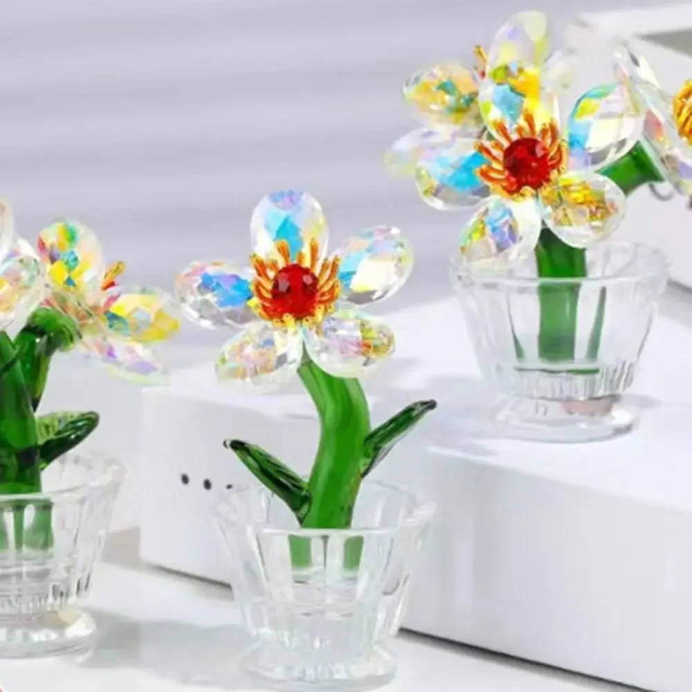 1 Pc Colorful Glass Floral Collectible Romantic Sparkle Reflect Flower Bouquet Paperweight Office Desktop Display Ornaments