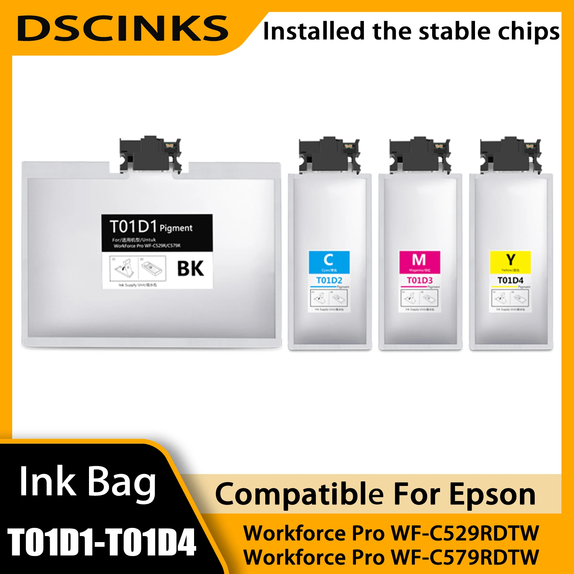 

Globle version T01D1 T01D2 T01D3 T01D4 Ink Cartridge For Epson Workforce Pro WF-C529RDTW C579RDTWF Printer Ink Bag With Chip