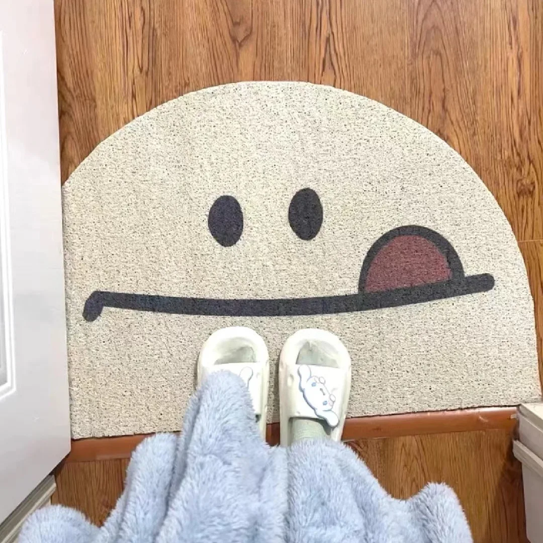 Half-round Door Mats Outdoor Antiwear PVC Waterproof Anti Slip Bathroom Rugs and Carpets Smile Printed Hallway Entrance Doormat