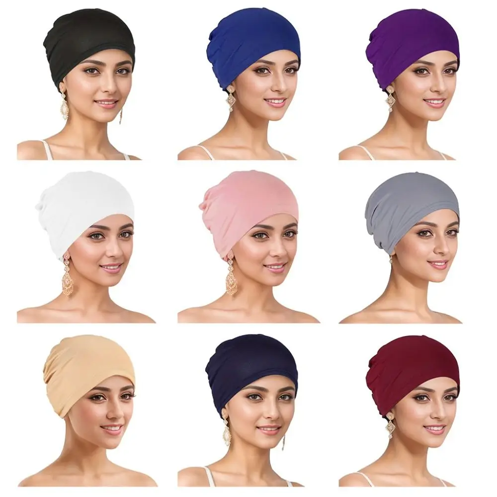 

Cotton Muslim Hijab Caps New Solid Color Fashion Elastic Bonnet Cap Women's Head Hood Premium Closed Hijab Underscarf