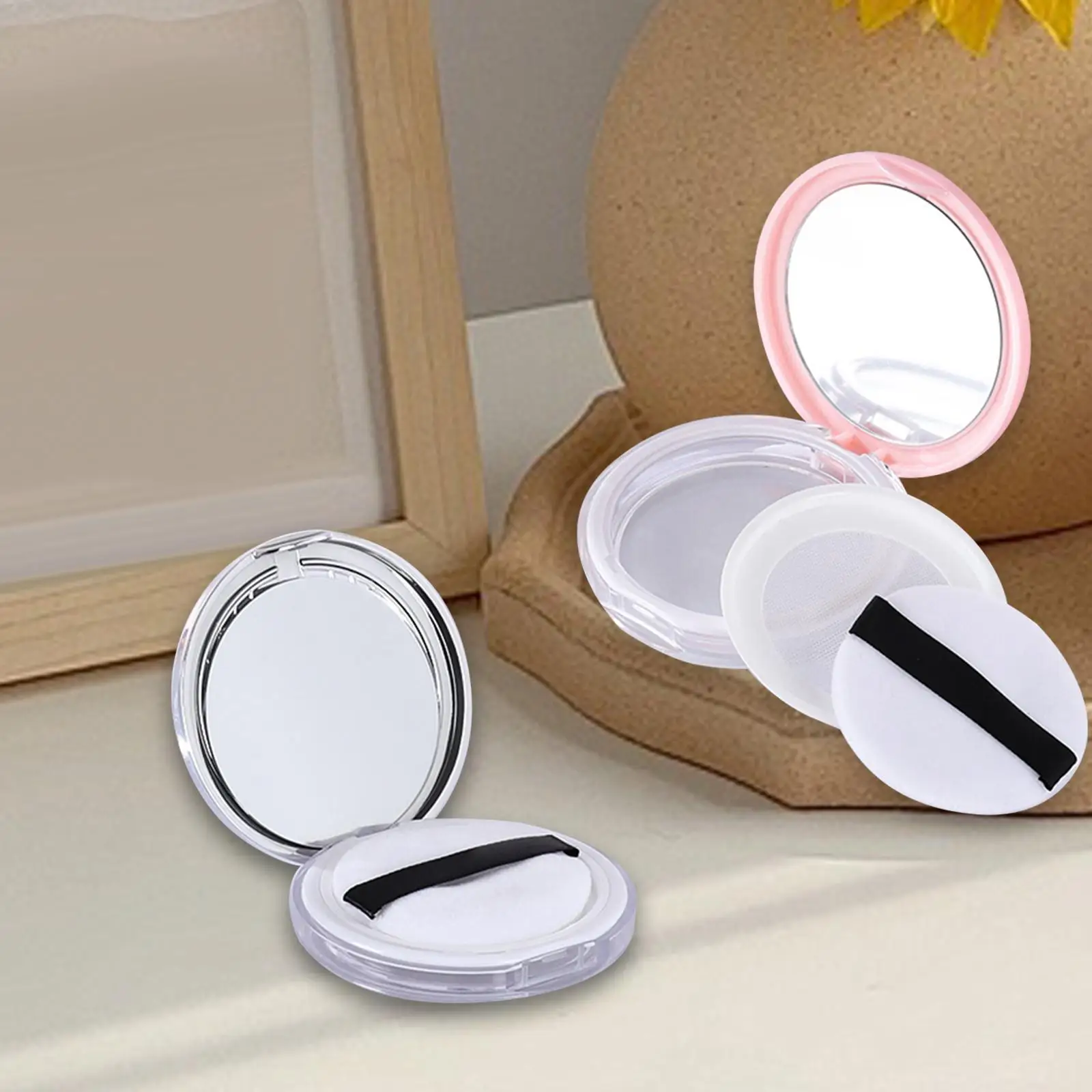Mini Size Loose Powder Compact Case with Puff Mirror and Sifter Empty Cosmetic Box for Travel Woman