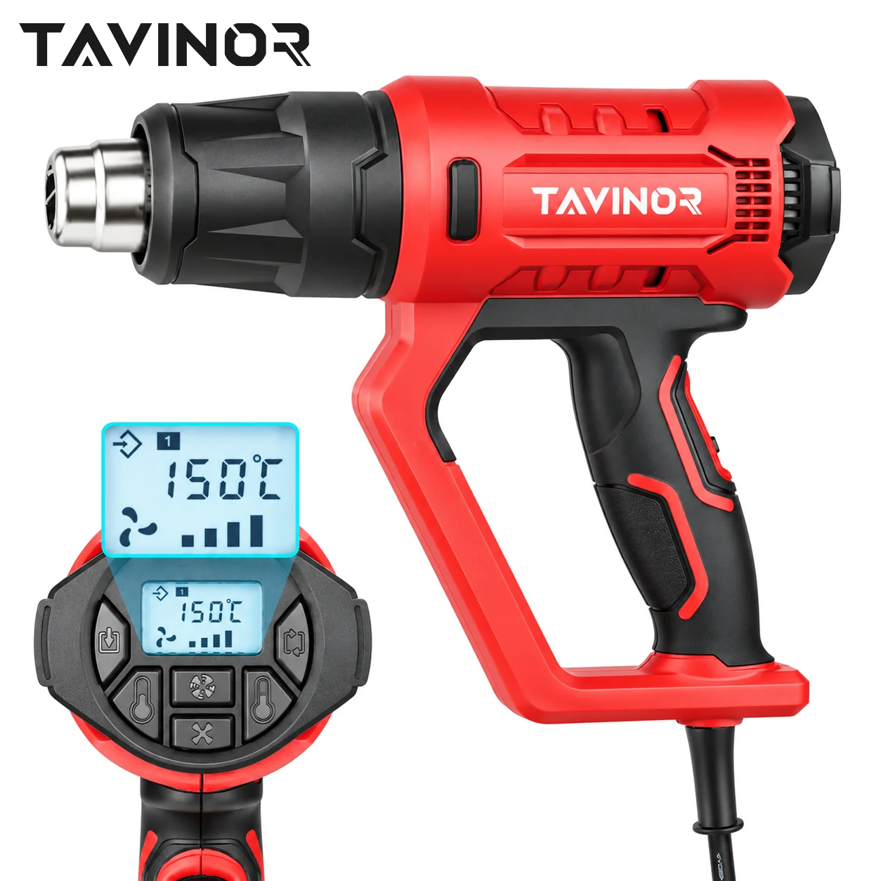 2000W 650 ° Pistola termica, pistola termica professionale con display digitale LCD, controllo della temperatura regolabile, flusso d'aria a 2 velocità, 250–500 L/min, supporto per utilizzo a mani