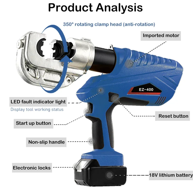 EZ400 Electric Hydraulic Plier Rechargeable EZ300 Hydraulic Pliers Electric Crimping Plier 10-300mm² Terminal H-type Clamp