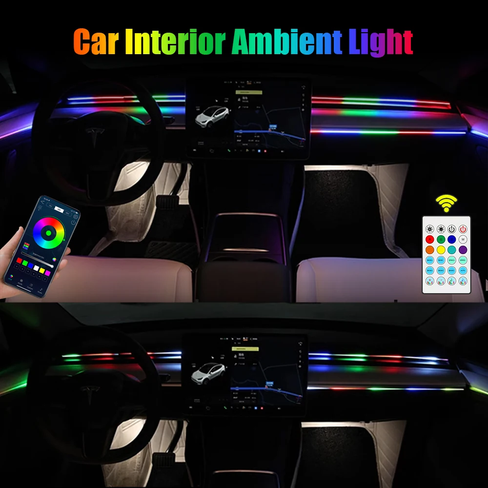 

OKEEN 64Colors LED Car Interior Ambient Light Universal With App Remote Music Control RGB Auto Decoration Atmosphere Neon Strip