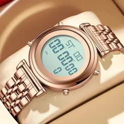 Pilgrimage Time Reminder Qibla Direction Function Watch Muslim Digital Watch Men Women Led Light Display Sport Watch
