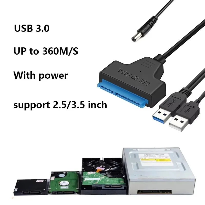 USB3.0 To SATA Converter Cable Hard Disk Drive HDD SATA to USB 3.0 SATA Hard Drive Reader for 3.5/2.5 Inch HDD/SSD with 12V/2A