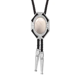 American Bolo Tie Western Vintage Stone Pendant Cowboy Shirt Chain Collar Necktie Faux Leather Rope Jewelry Necklace