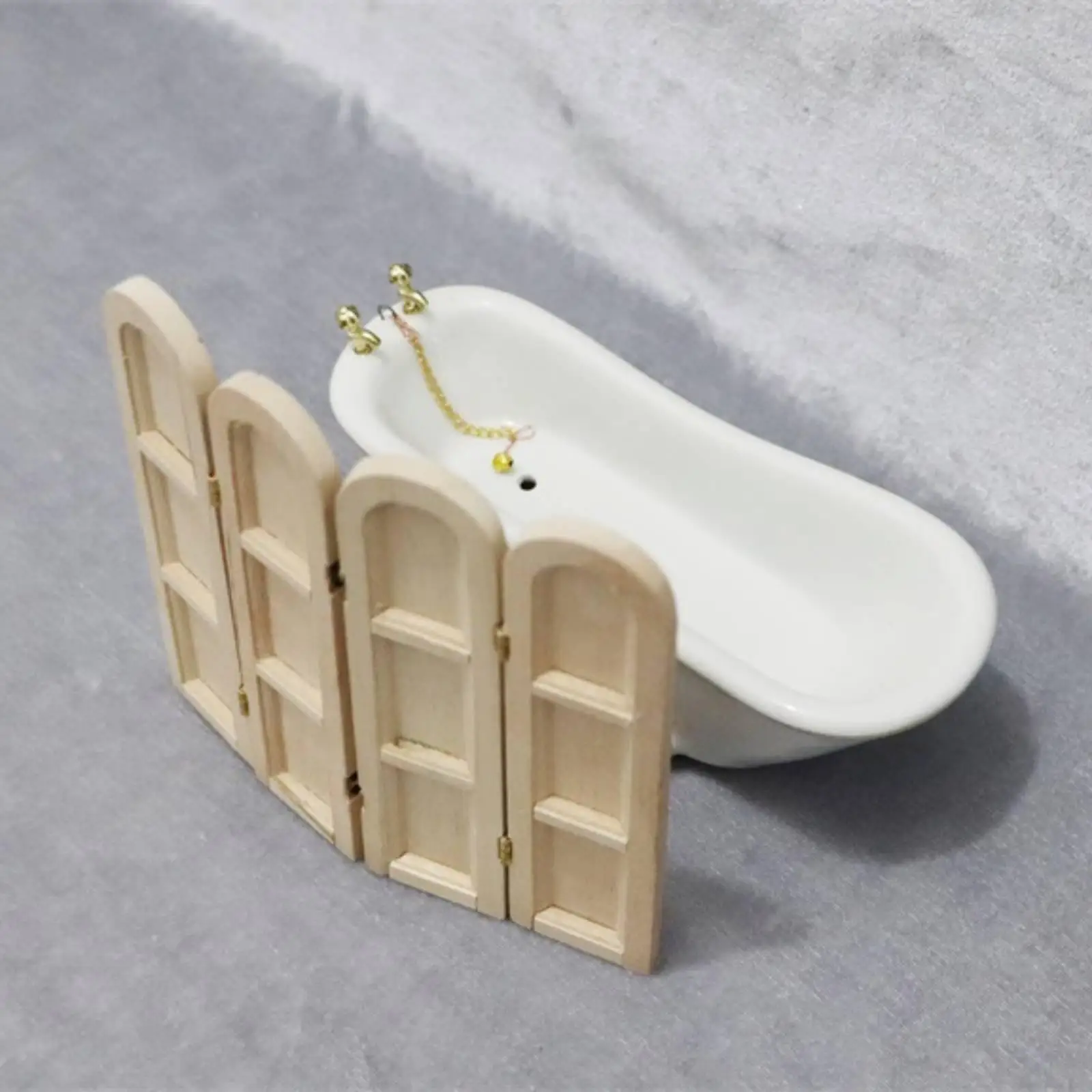 Arched-Top Folding Screen 1/12 Scale Miniature Decor Recessed Design