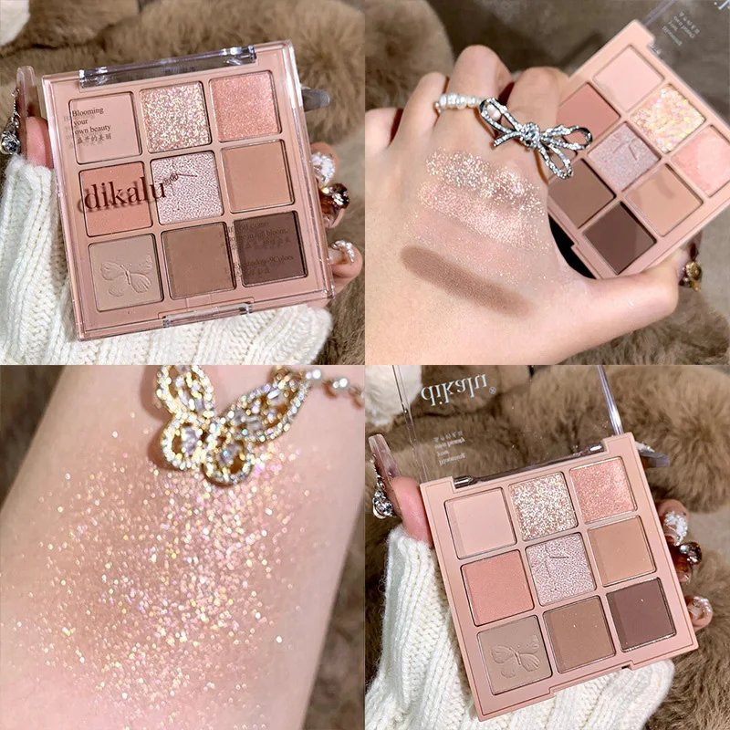 9 Kleuren Oogschaduwpalet Parelwitte Matte Glitter Glanzende Langdurige Blush Accentueren Oogschaduw 3 In 1 Koreaanse Oogmake-Up Schoonheid