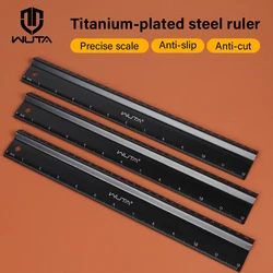 WUTA Leather Cutting Ruler Safety Ruler Titanium Plated Stainless Steel Protective Ruler Metal 30cm 12 inch Non-slip Craft Tools