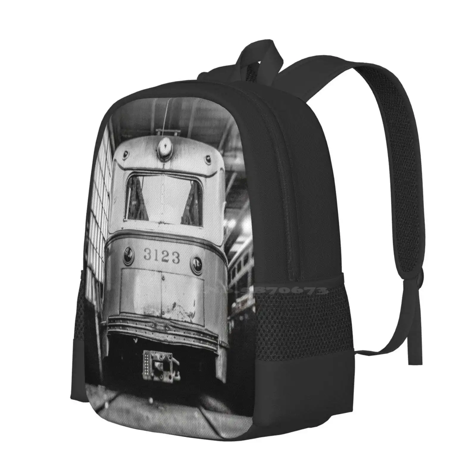 Vintage Streetcar Trolley 1219 Pattern Design Bag Student'S Backpack Trolley Vintage Film Lomo Black And White Bw Old