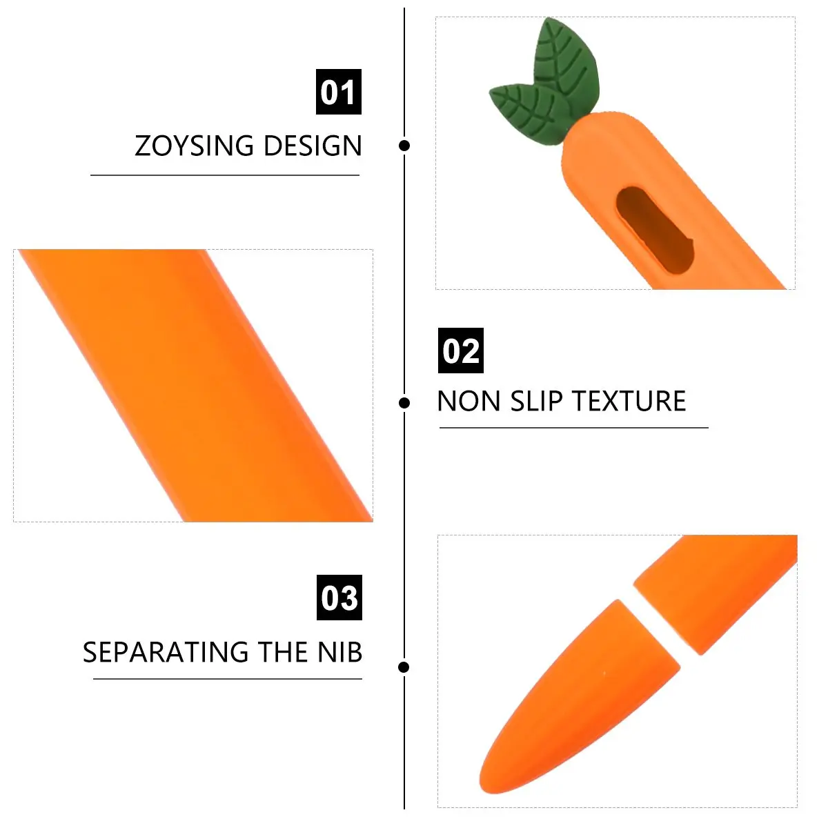 

Stylus Pen Cover Carrot Silicone Protective Case for Pencil 2 Soft Silicone Grip Anti-Roll Scratch Resistance Stylus