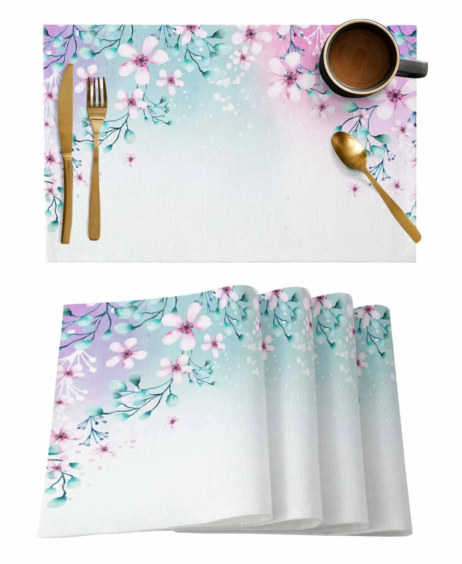 Plants Flowers Watercolor Table Mat Wedding Holiday Party Dining Table Placemat Kitchen Accessories Table Napkin