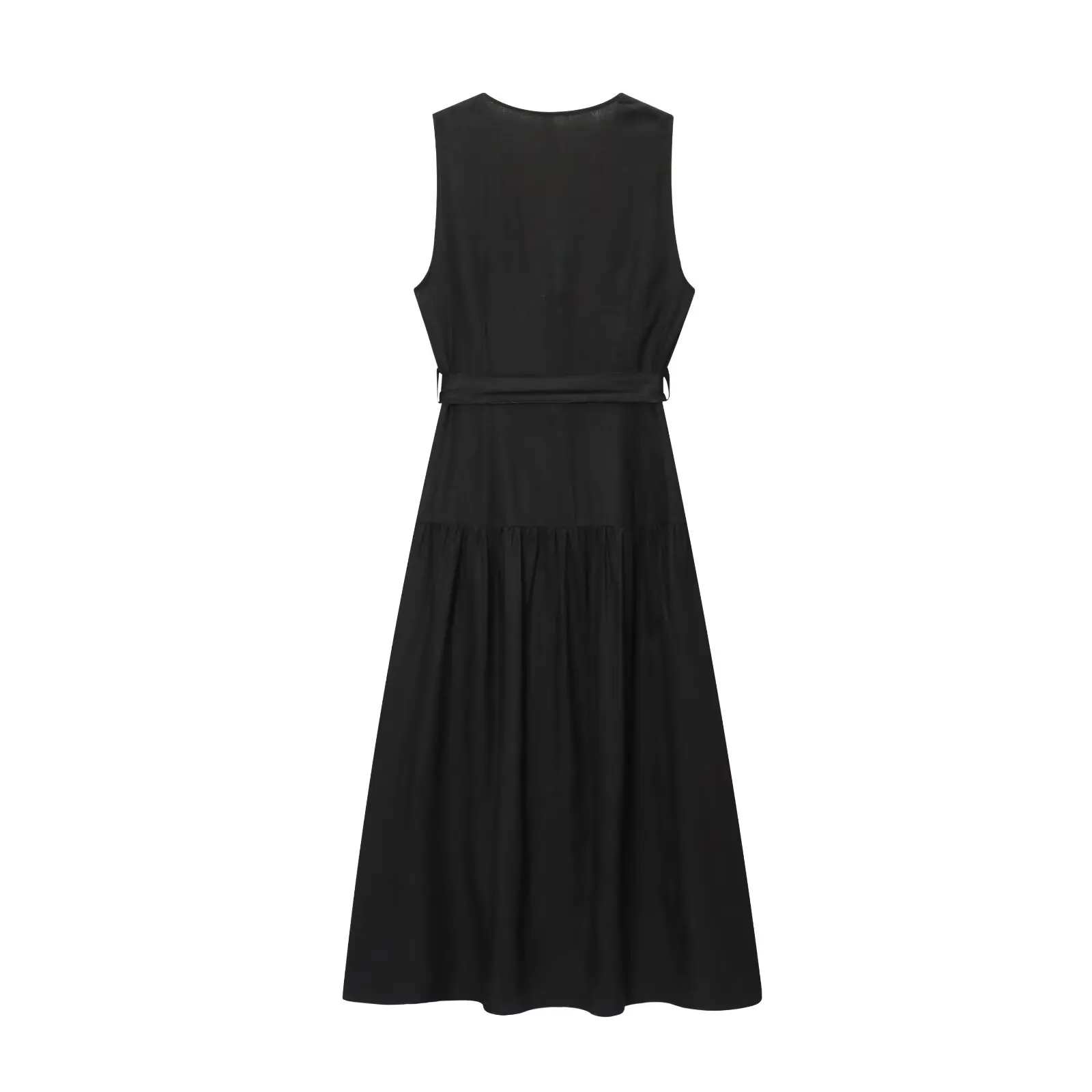 

Jenny&Dave British Fashion Ladies Sleeveless Black Dress Women Minimalist Linen Waist Commuting Casual Dress Female