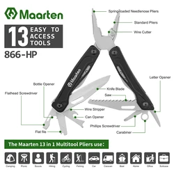 13-In-1 Multitool with Safety Locking, Professional Stainless Steel Multitool Pliers Pocket Knife, Bottle Opener, Screwdriver wi