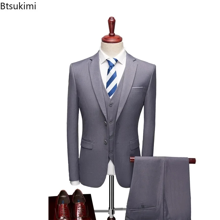 New Men Suit 2025 High Quality Casual Business Suit Two-piece Men Solid Slim Banquet Wedding Blazers Sets Multi-color Large Size