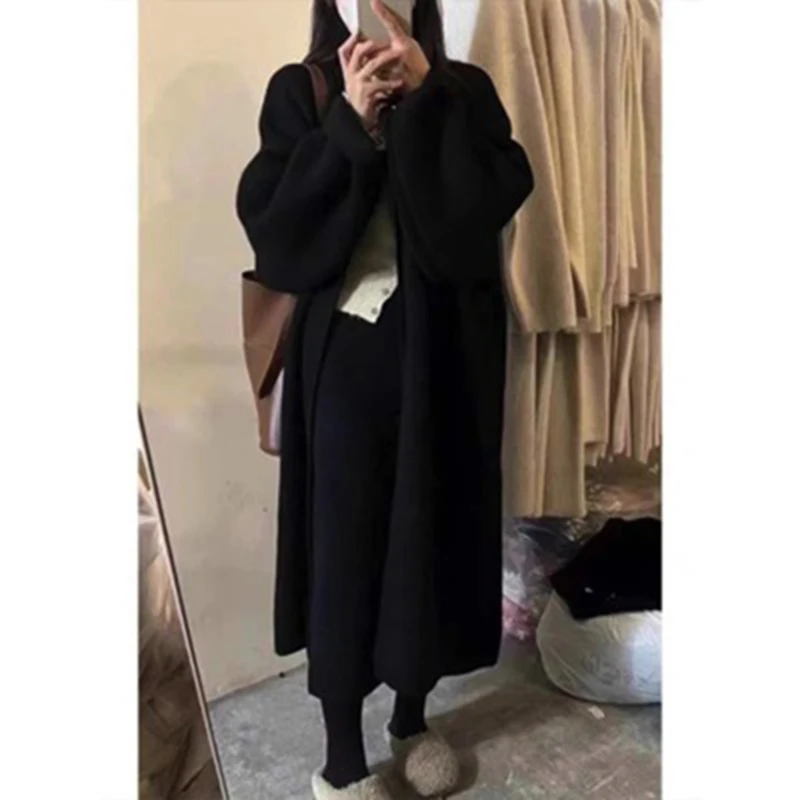 Gidyq Korean Women Knitted Sweater Fashion Elegant Loose Midi Jacket Winter Casual Female All Match Cardigan Outwear New