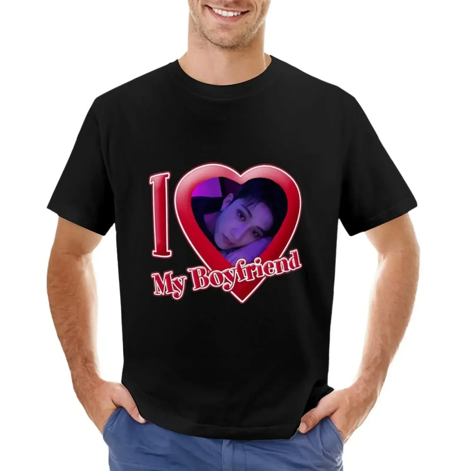 Camisetas lisas de cuello redondo harajuku para hombres, camiseta de my boyfriend bang chan, tops de talla grande, gran oferta