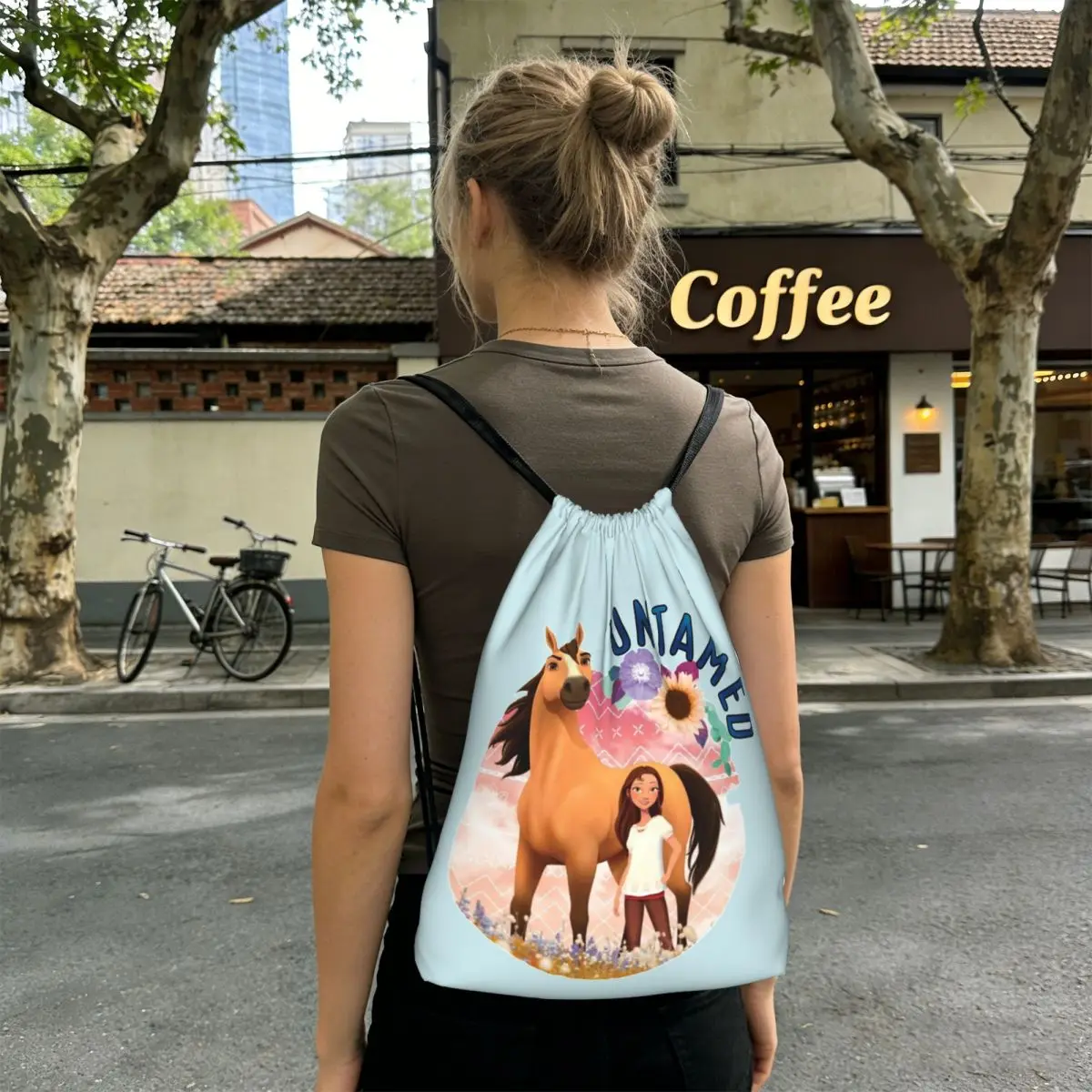 Untamed Spirit Riding Free Backpacks Portable Drawstring Bags Storage Bag Book Bags for Travel Students