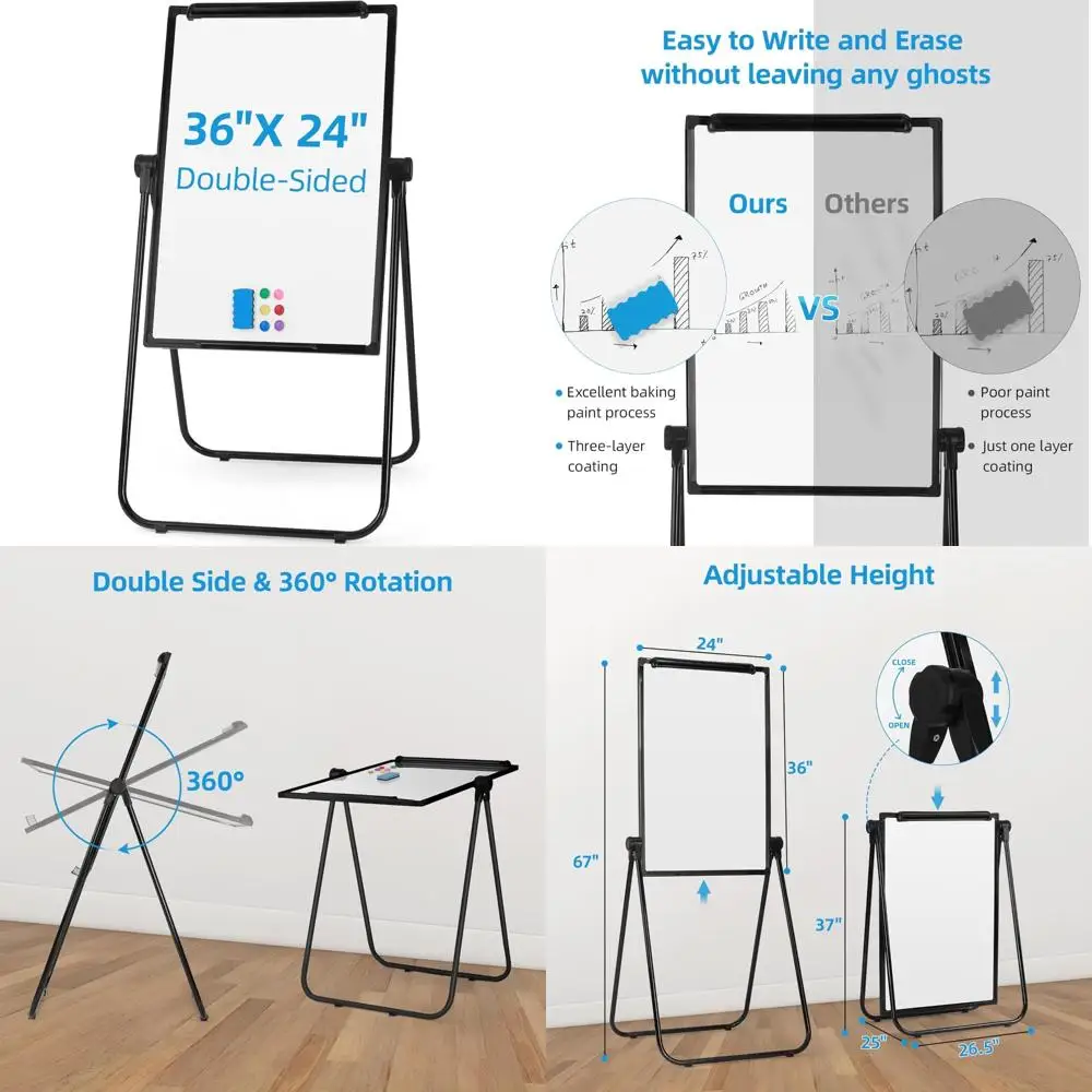 

Магнитная подставка для белой доски, двухсторонняя перекидная диаграмма 36 x 24 дюйма, мольберт, портативная доска для сухого стирания, регулируемая по высоте и 360° ° Вращающийся W