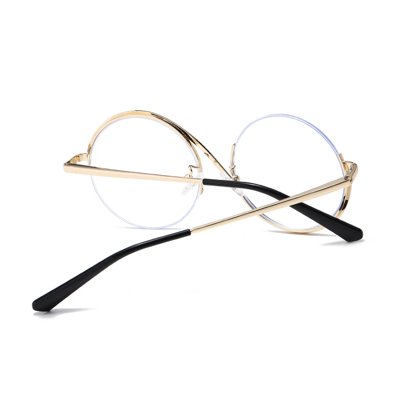 ラウンドパーソナリティフレーム抗青色光メガネモダンな金属スプリングヒンジ付きメガネ