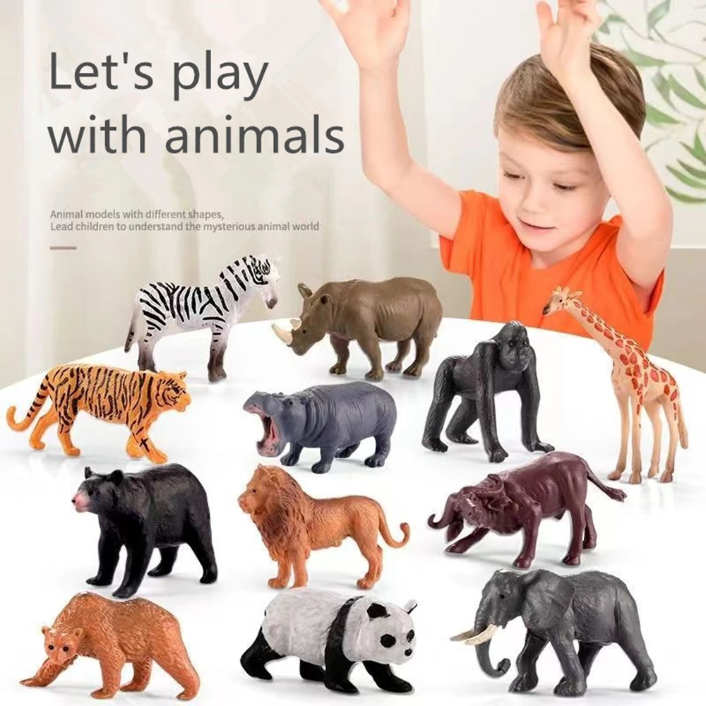 12 ชิ้น/เซ็ตสถานที่แล้วจําลองสัตว์ป่าสิงโตเสือของเล่นสมจริงยีราฟ ZEBRA PANDA ของเล่นเด็กคริสต์มาสของขวัญ