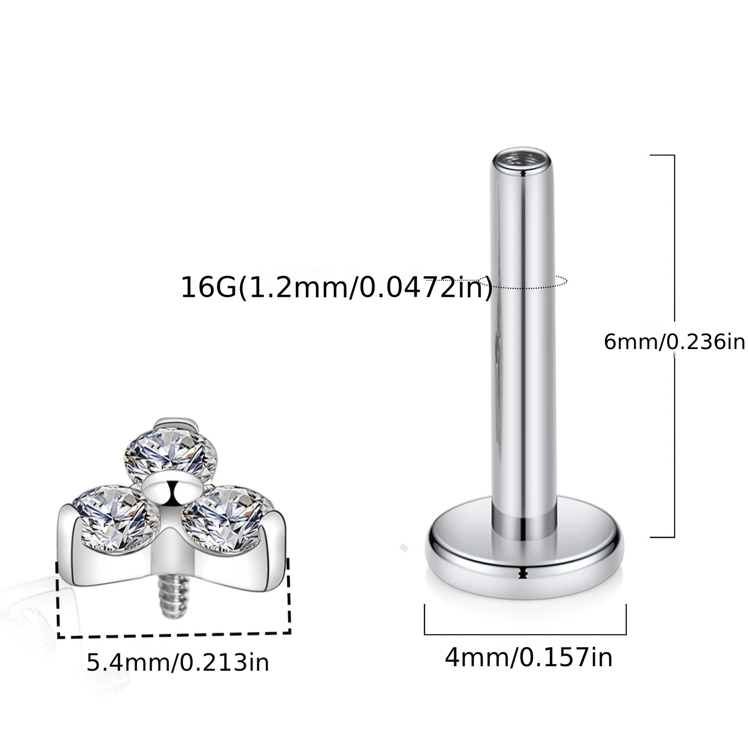 1pc ASTM F136 Titanium Internal Thread 16G 18G Lip Cartilage Piercing with 5A Zirconia Tragus Earring Body Jewelry
