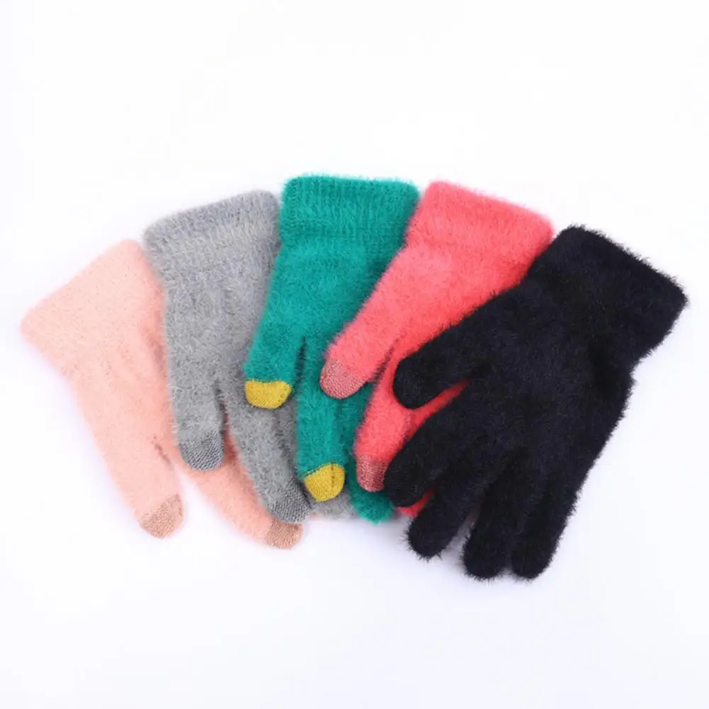 Five Fingers Winter Gloves Winter Cycling Gloves with Touch Screen Thick Plush Five Fingers for Outdoor Activities Non-slip