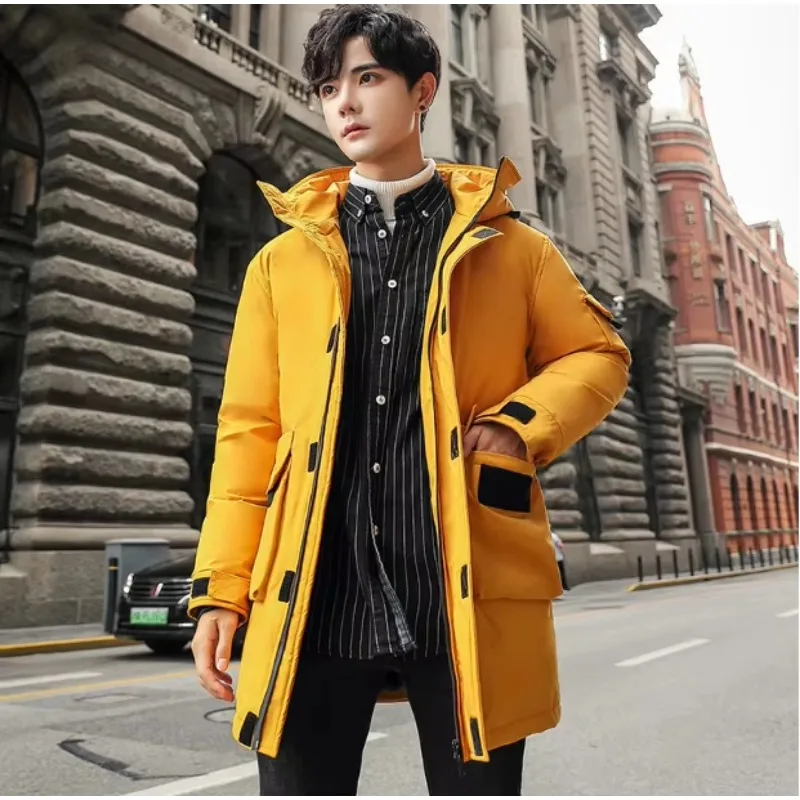 Winterliefhebbers slim-fit casual tooling donsjack Hoge kwaliteit dik warm middellang effen donsjack met capuchon maat 4XL